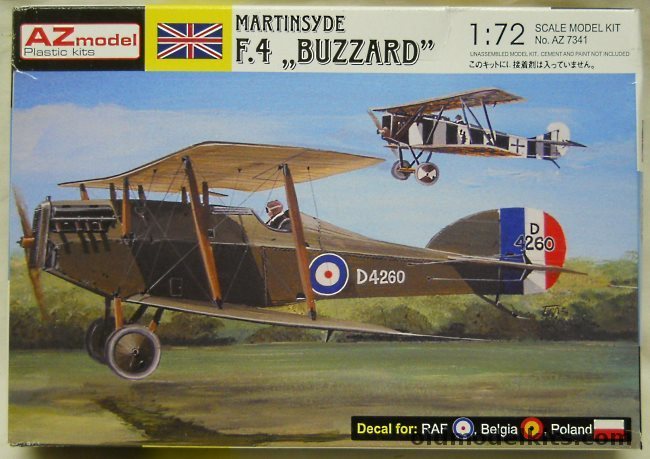 AZ Model 1/72 Martinsyde F.4 Buzzard RAF / Belgium / Poland - (F-4), AZ7341 plastic model kit